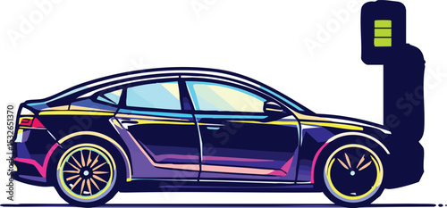 Electric vehicle charging concept with stylish modern design and vibrant color palette.
