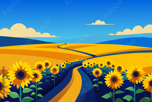 summer landscape with sunflowers