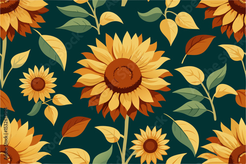 seamless background with sunflowers