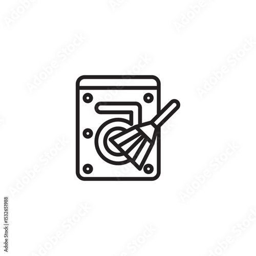 An icon representing hard drive cleaning or data removal, featuring a hard drive with a broom sweeping over it, symbolizing disk cleanup or optimization.