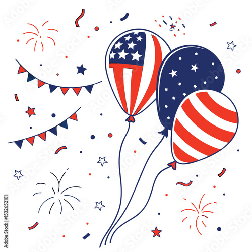 Patriotic Celebration 4th of July Balloons Flags and Stars Ai-Generated