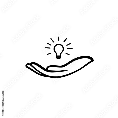 Glowing lamp icon vector placed on palm illustrating invention