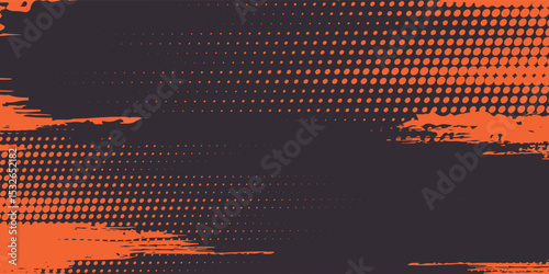 Orange and black grunge urban background with dry rough texture and halftones pattern. Hand drawn punk vector retro banner. Overlay texture stamps  modern arts