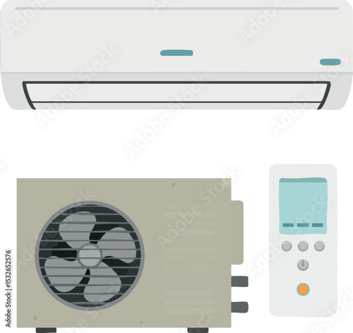 Air conditioner unit with remote control vector illustration for cooling and heating systems 