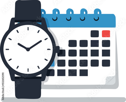 Wristwatch and calendar schedule planning date reminder time management concept vector 