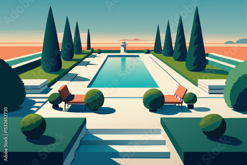 swimming pool at sunset