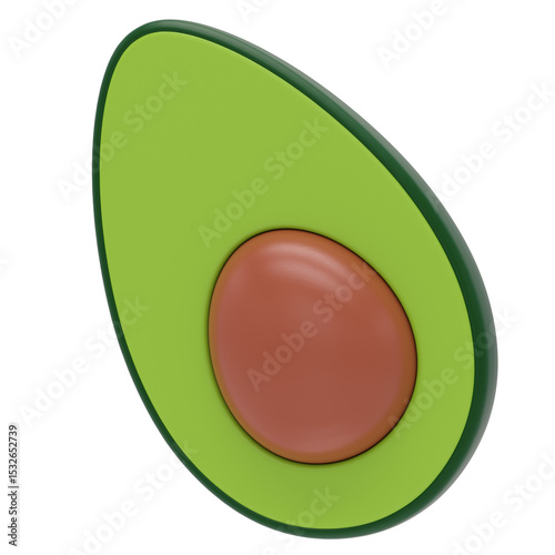 Avocado 3d icon in cartoon plastic style minimal isolated on transparent white background, clipping path	