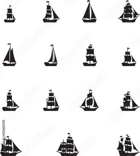 Vintage Sailing Ship Silhouettes – Black & White Nautical Vector Set

Old and Modern Ship Illustrations – Maritime Silhouette Collection

Historic Sailboat and Cargo Ship Silhouettes – Nautical Vector