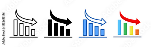 Decrease icon set bundle. Multi style icon collection perfect for websites, apps, and presentations. Simple vector icon collection