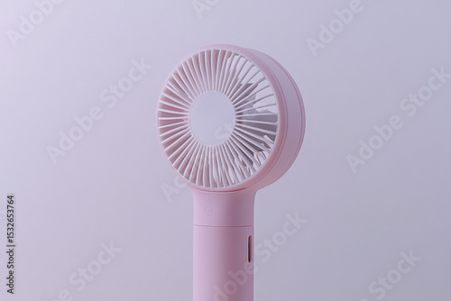 Close-up of modern portable handheld fan with minimalist design on white background