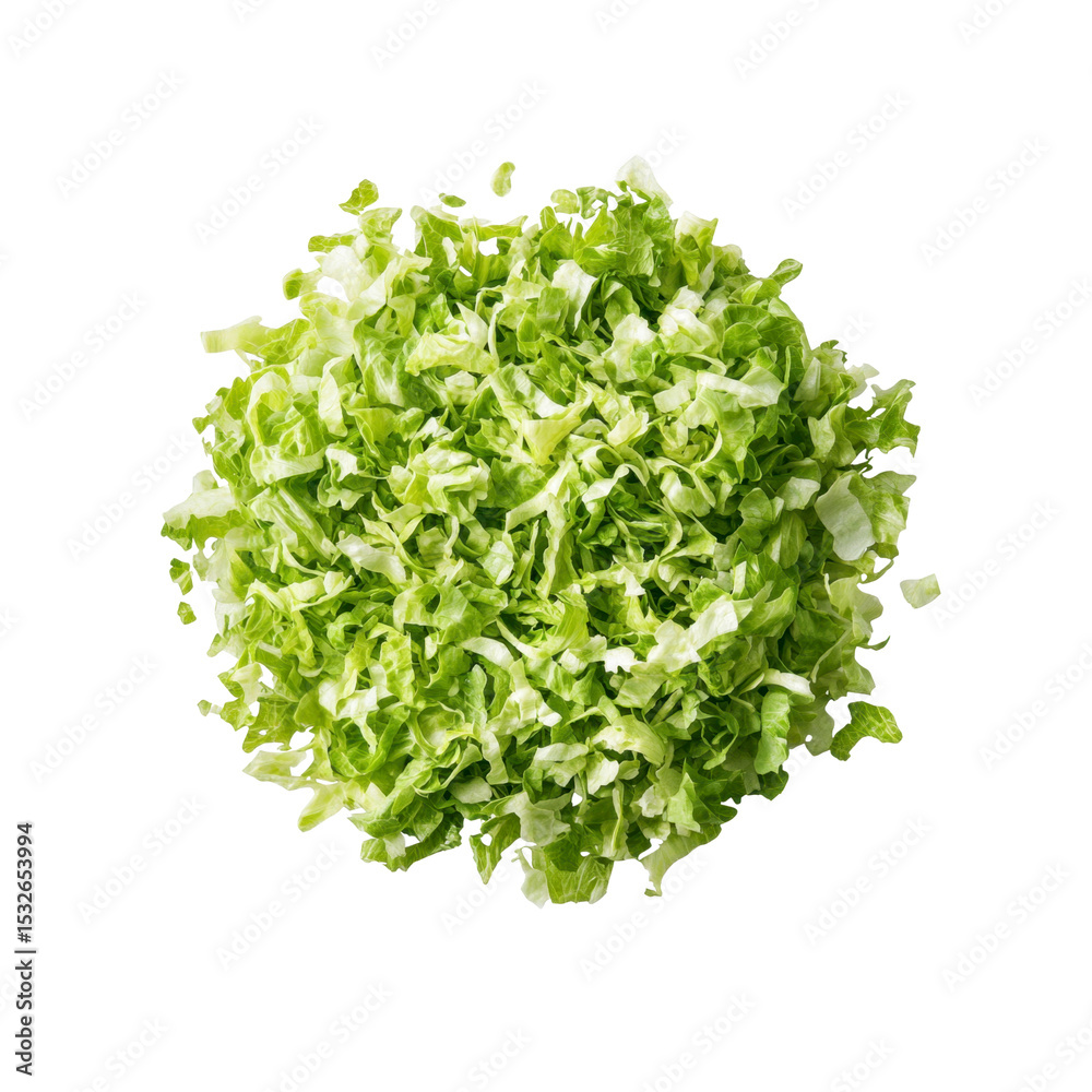 Obraz premium Fresh Chopped Shredded Iceberg Lettuce, Close-Up View