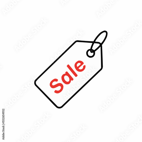 Sale tag with red lettering on a minimalist white background  