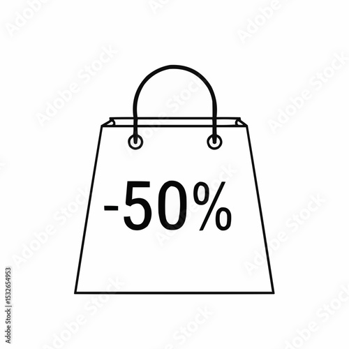 Shopping bag with 50% discount tag in minimalist design  
