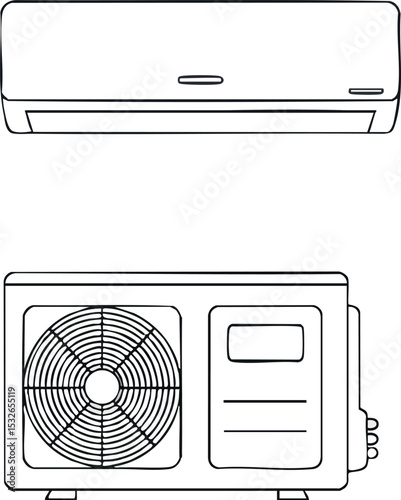 Air Conditioner Split System Indoor and Outdoor Units Line Art Vector Illustration 