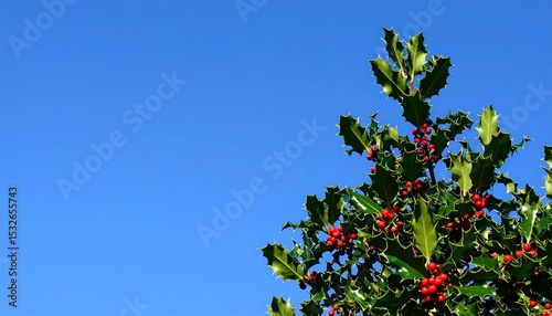 Vibrant Red Berries on Green Tree in Serene Suburban Landscape