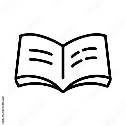 Open book with blank pages in a minimalist black line style  