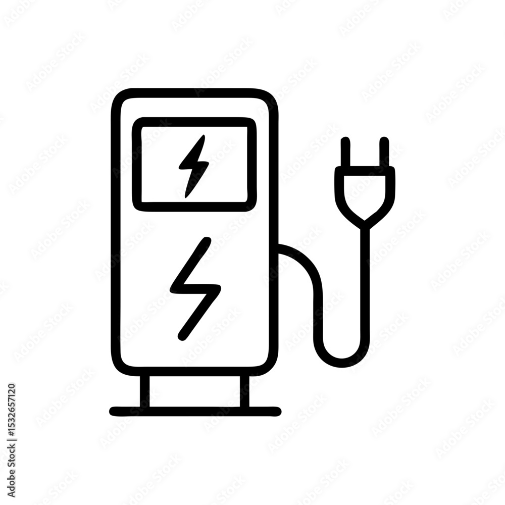 Obraz premium Electric car charging station with plug and power symbol 