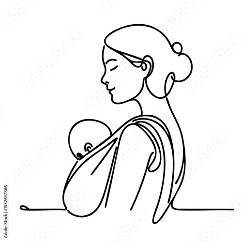 Mother holding baby in sling while embracing nurturing moment  