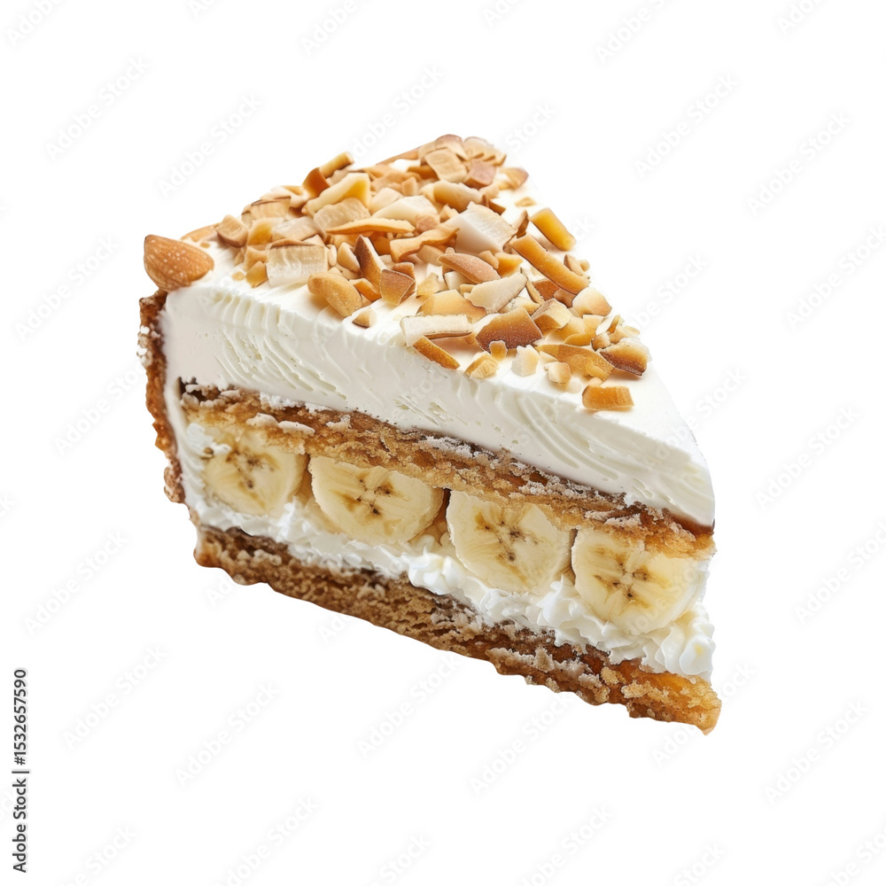 Delicious Slice of Banana Cream Cake with Toasted Coconut Flakes Delicious Slice of Banana Cream Cake with Toasted Coconut Flakes