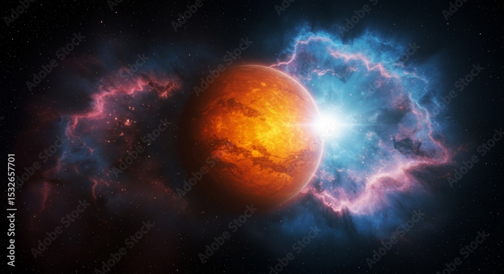 custom made wallpaper toronto digitalDramatic Exoplanet with Fiery Core Amidst Colorful Nebula Formation