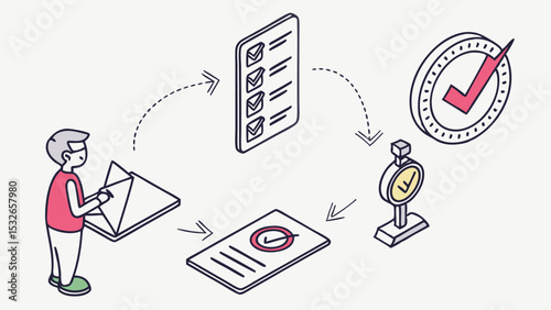 A person sending a document through a process involving checklists and approvals with a timer present