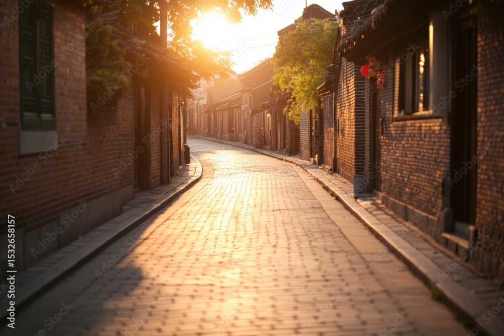 Obraz premium A street with a sun shining through the trees