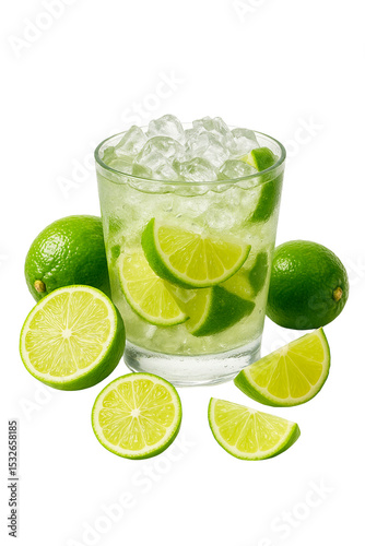 Caipirinha cocktail with lime and ice