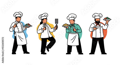 Diverse Chefs Illustration of Four Culinary Professionals