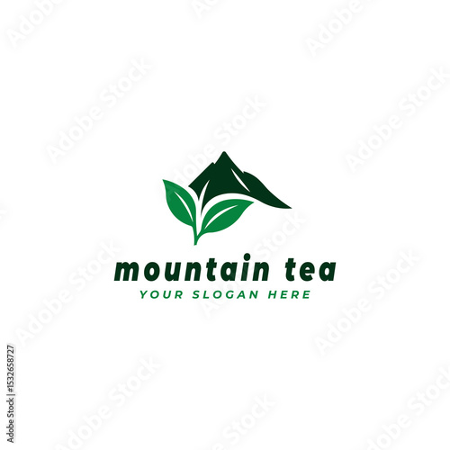 Cup of green tea with leaves on a white background. Vector illustration