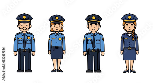 Diverse Police Officers Male and Female Illustrations