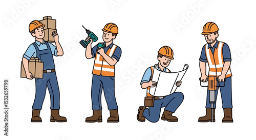 Construction Workers Diverse Team Illustration