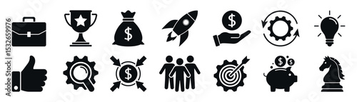 Startup and business vector icon set. efficiency, productivity, workforce, human resources, recruitment, employee, workplace icon.