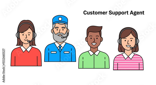Diverse Customer Support Agents Icons for Websites and Applications