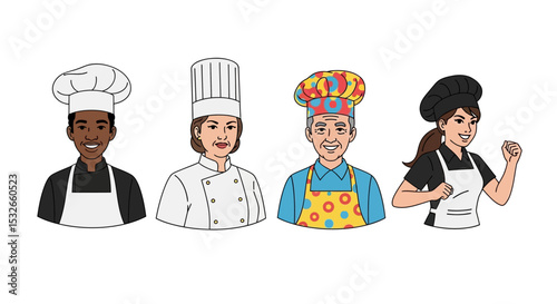 Diverse Chefs Culinary Professionals in Cartoon Style