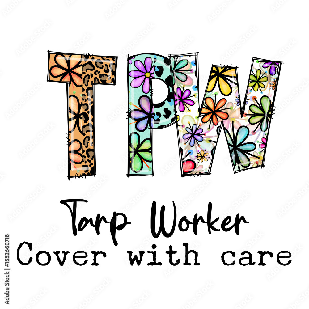 Fototapeta premium Tarp Worker Cover with Care Design Graphic Tee Shirt