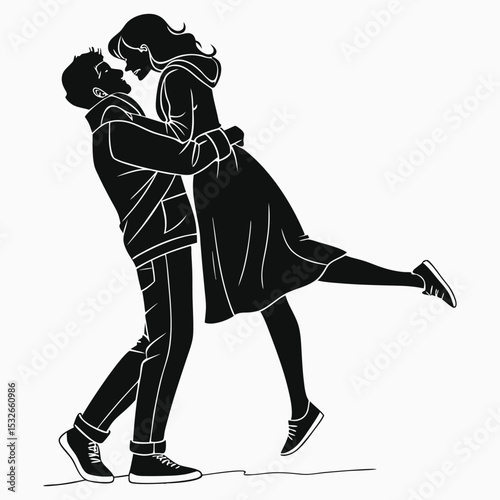Silhouette of a happy couple embracing