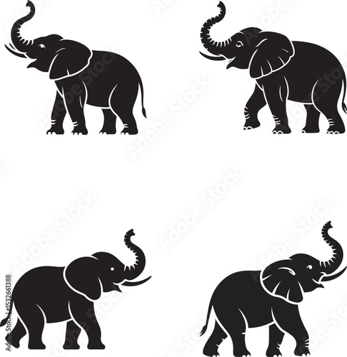 set of elephants silhouette vector illustration on white background 