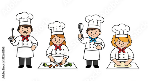 Adorable Cartoon Chefs Cooking Illustration Set