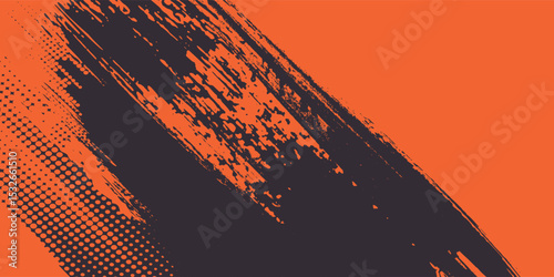 Orange and black grunge urban background with dry rough texture and halftones pattern. Hand drawn punk vector retro banner. Overlay texture stamps  modern arts