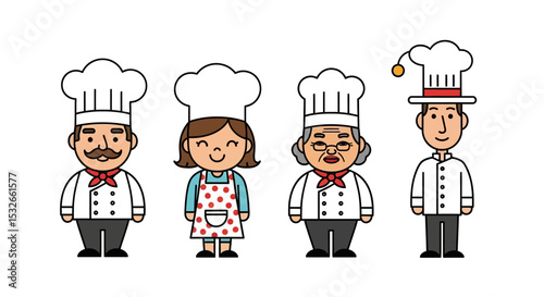 Diverse Chefs Cartoon Illustration of Four Culinary Professionals