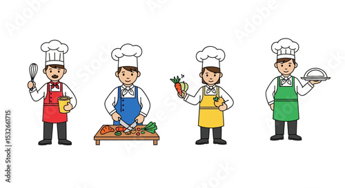 Cartoon Chefs Cooking Illustration Diverse Culinary Characters