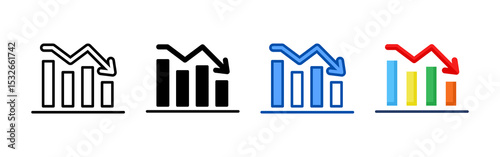 Decrease icon set bundle. Multi style icon collection perfect for websites, apps, and presentations. Simple vector icon collection