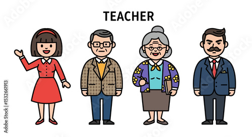 Diverse Set of Cartoon Teachers  Illustrations of Male and Female Educators