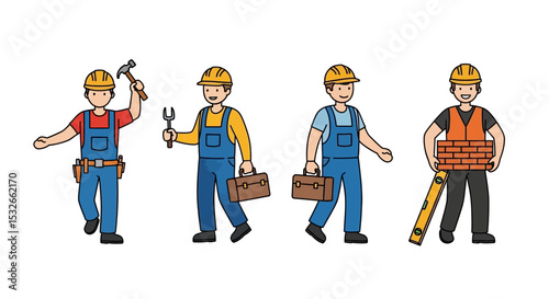 Construction Workers Diverse Team of Skilled Builders, Handymen, and Bricklayers