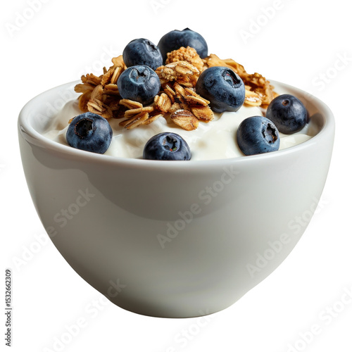 Creamy yogurt topped with fresh blueberries and crunchy granola creates delicious and healthy breakfast option. This vibrant dish is perfect for nutritious start to day