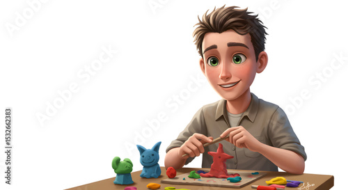 Creative Boy Sculpting Colorful Clay Animals A Fun Hobby for Kids