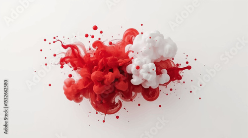 "Abstract red smoke swirl with ink-like splashes on a white background. Fluid motion, vibrant energy, and translucent textures create a dynamic, artistic visual perfect for modern design themes"