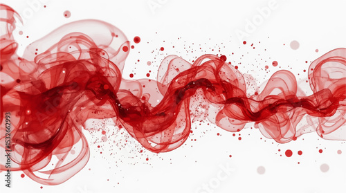 "Abstract red smoke swirl with ink-like splashes on a white background. Fluid motion, vibrant energy, and translucent textures create a dynamic, artistic visual perfect for modern design themes"