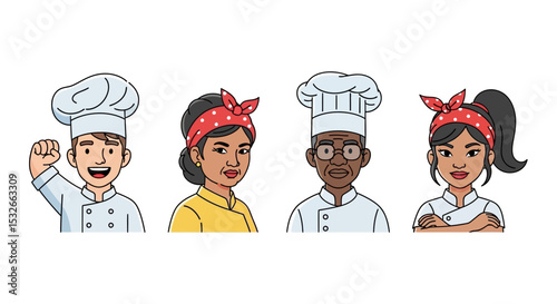Diverse Chefs Cartoon Illustrations of Culinary Professionals