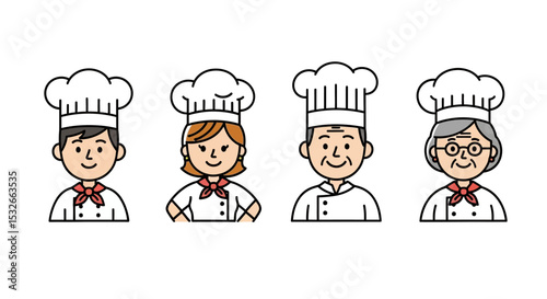 Diverse Chefs Icons of Culinary Expertise, Cartoon Style Illustrations